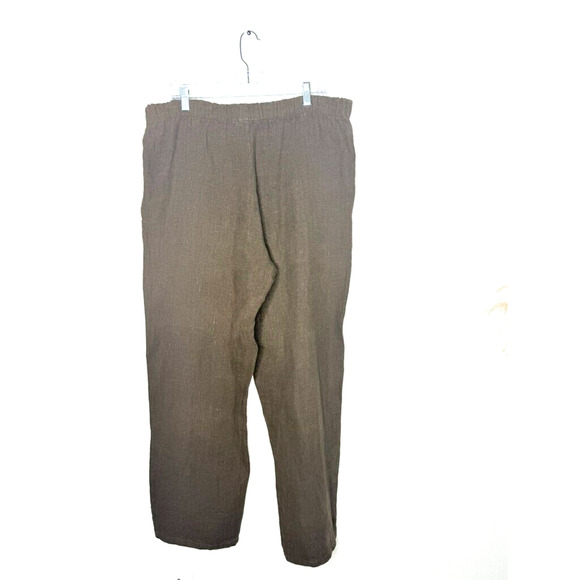 Bryn Walker Brown 100% Linen Pants Elastic Waist Medium Made USA Men Balloon - Picture 2 of 6